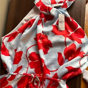 Ann Taylor Light Blue and Red Floral Halter Dress